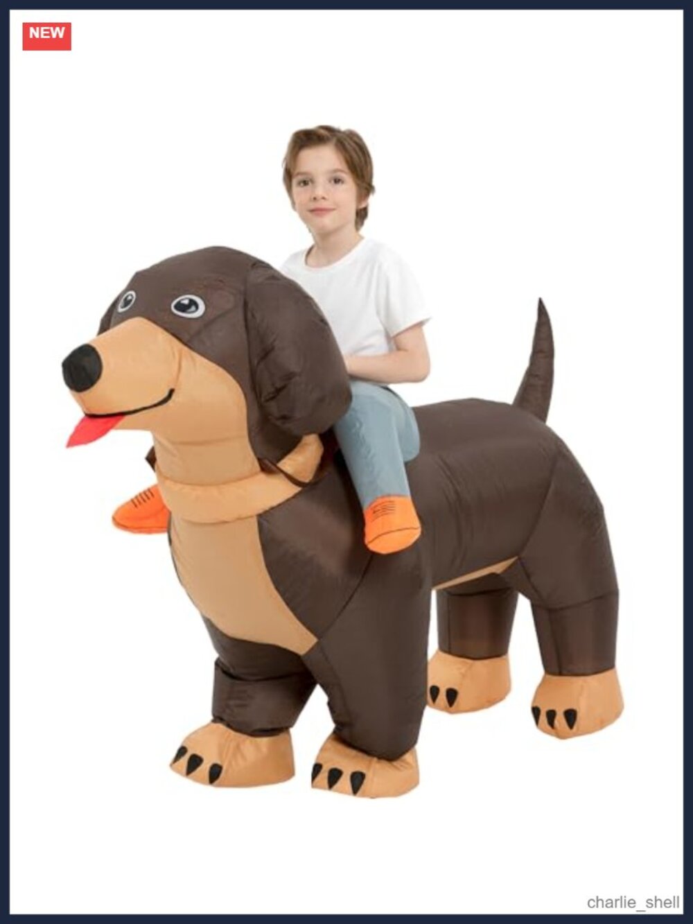 Inflatable Dachshund Dog Costume Kids Blow Up Ride-On Suit Halloween